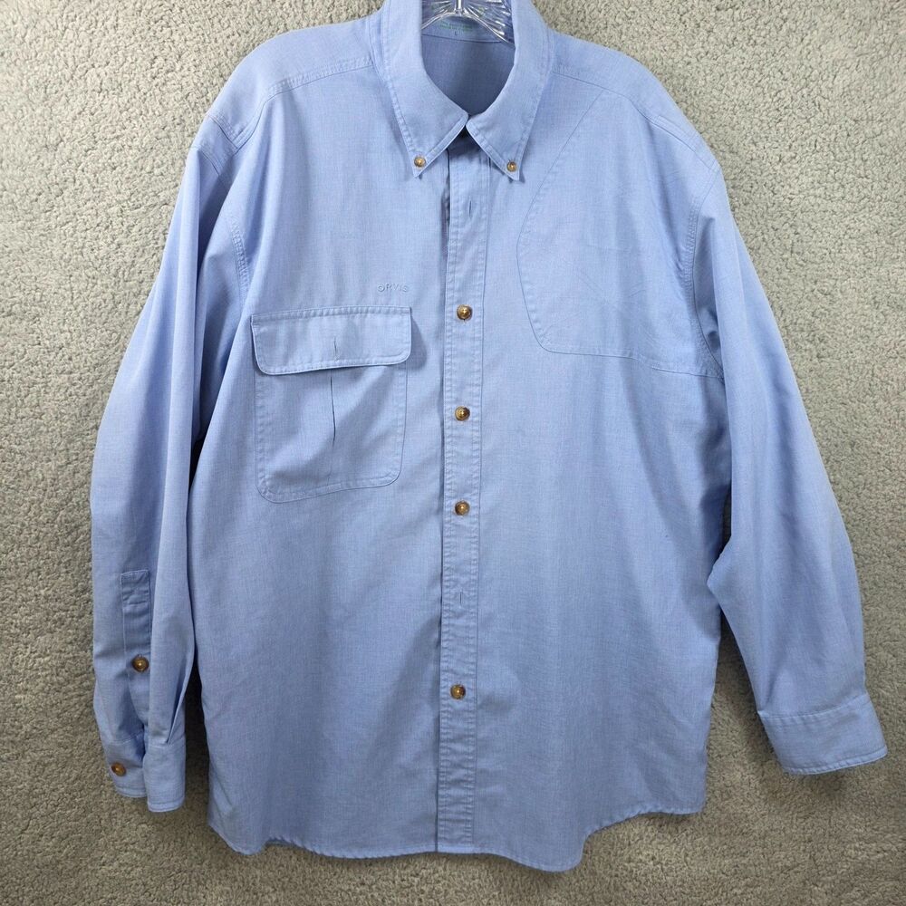 Orvis Shirt Men's L Blue Vented Mesh Back Fishing Long Sleeve Pockets